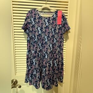 Lilly Pulitzer Girls Mini Jodee Dress in Oyster Bay Navy NWT Size L 8 - 10